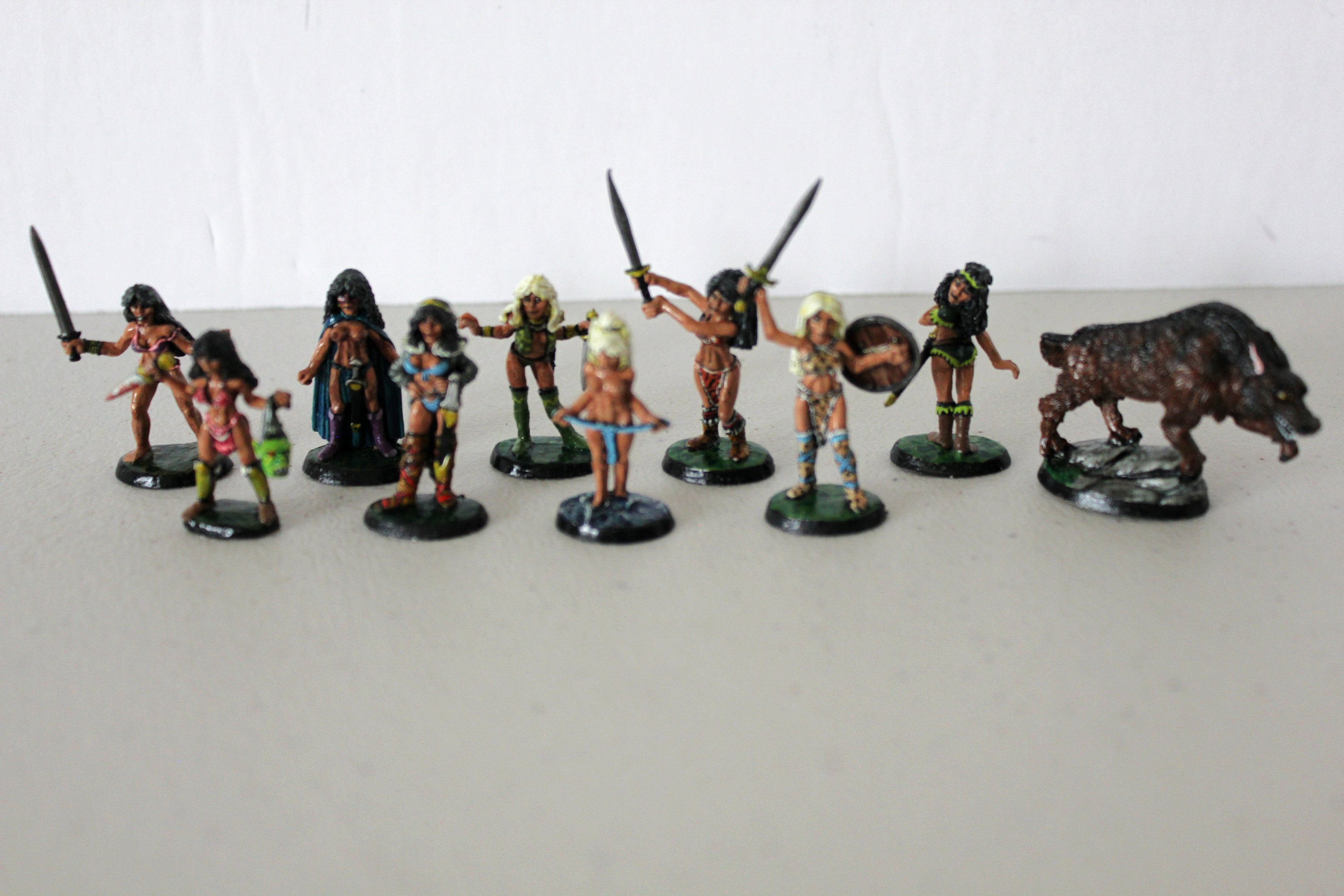 Vintage Ral Partha RPG Miniatures Set of 9 Female Warriors Plus Animal