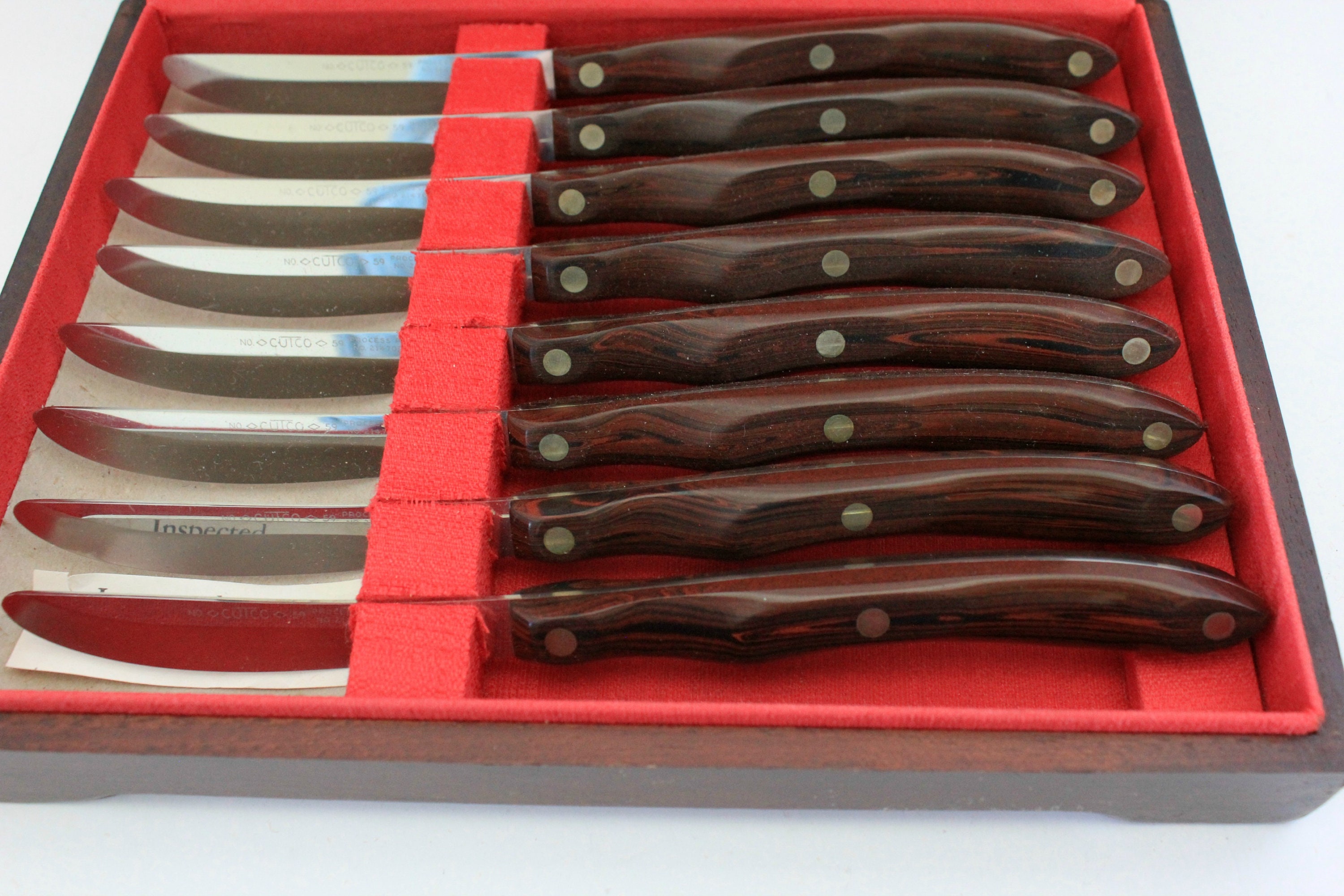 Vintage Cutco 59 Steak Knives Set of 8 Brown Wood Grain Handle Knife in  Wooden Storage Box