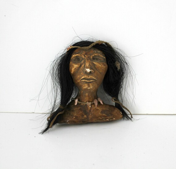 Native American Bust Folk Art Plaster Mixed Media Small Bust Etsy