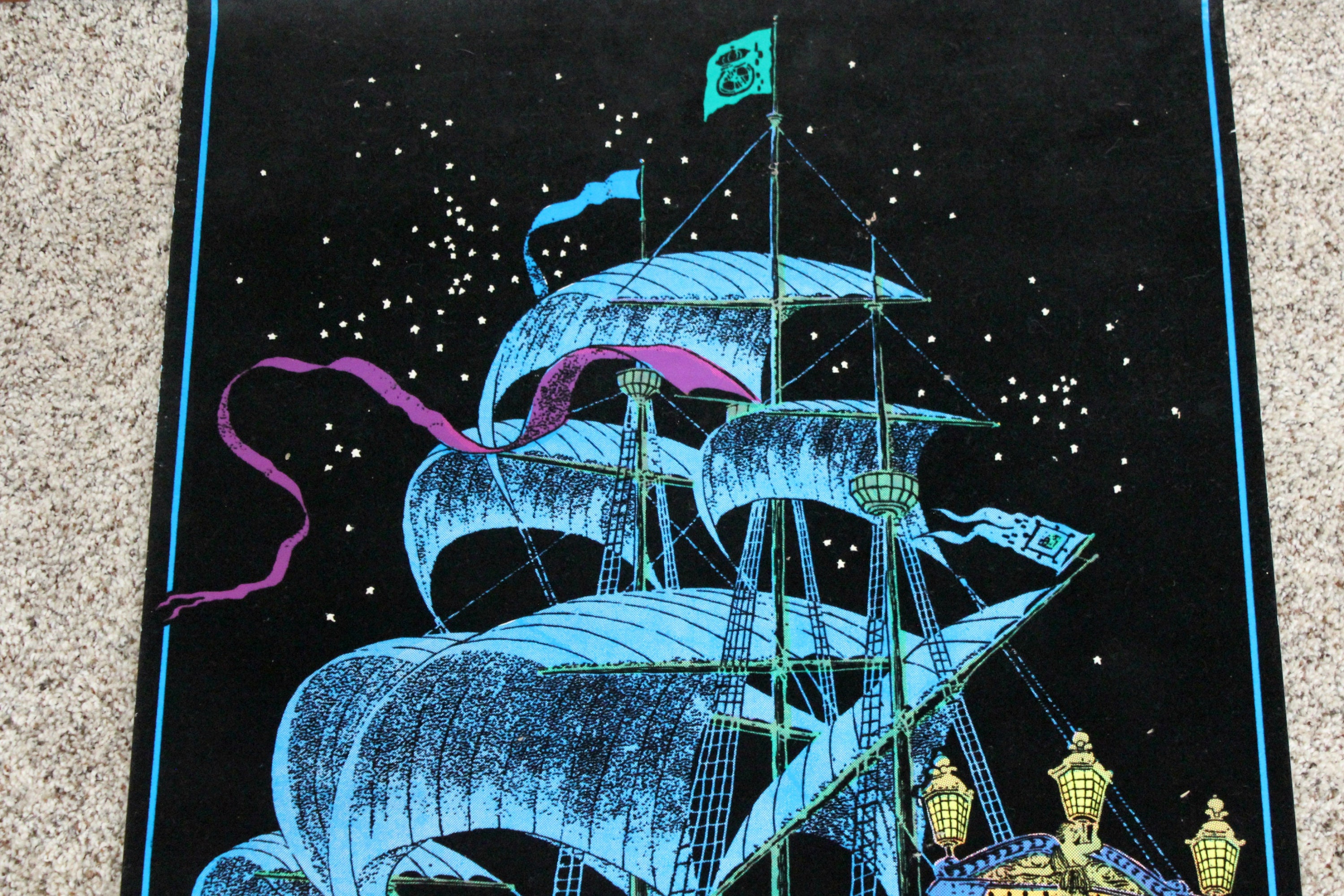 Vintage Original Blacklight Velvet Poster Fuzzy, Moon Ship, Moonship ...