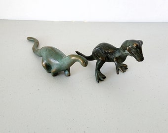 1947 1952 Pair Metal Dinosaur Figures Figurines T Rex, Brontosaurus, Brass. Bronze