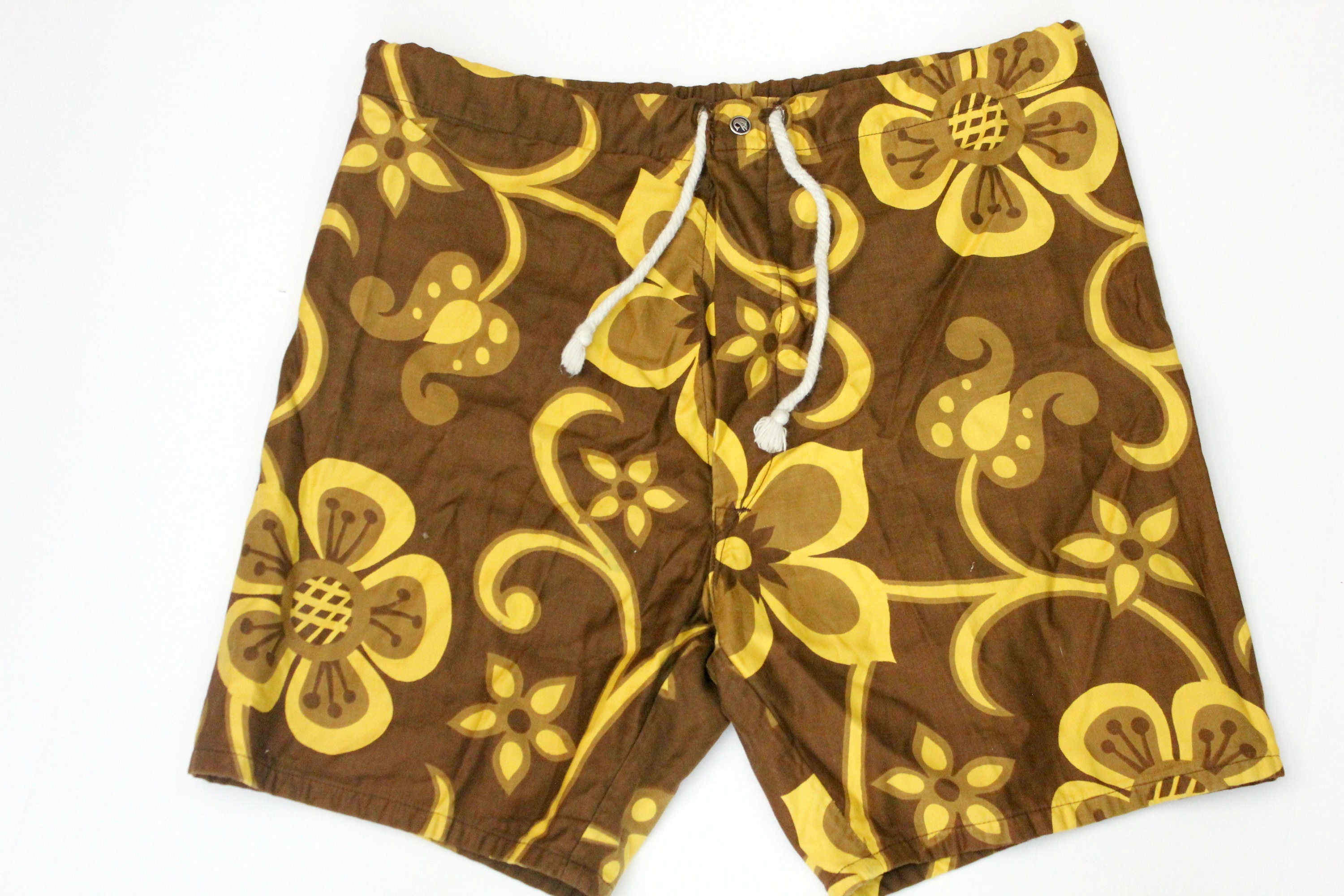 Vintage Hawaiian Holiday Sportswear Baggies Swim Trunks Shorts Brown ...