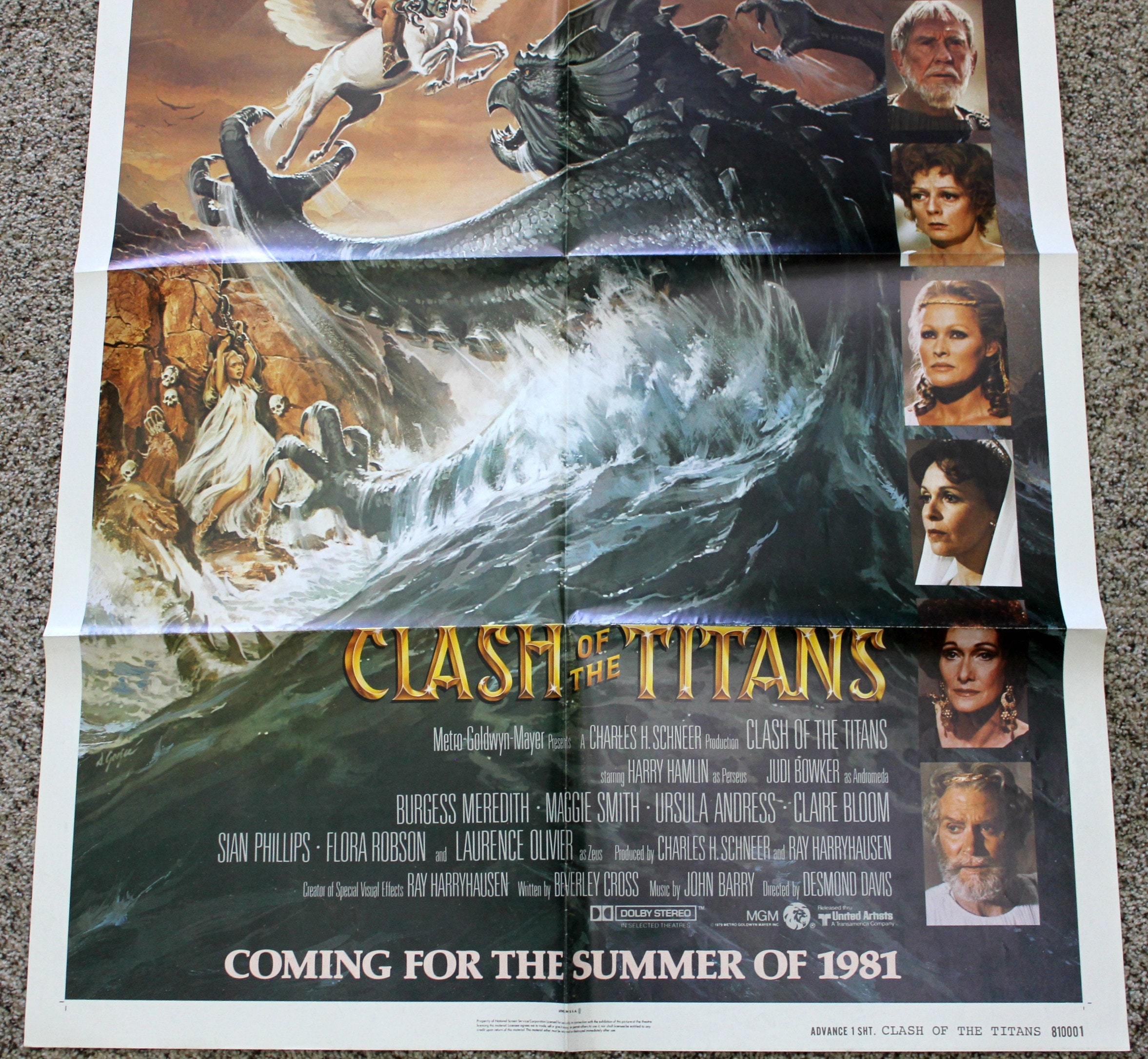 Vintage Clash of The Titans Movie Poster, Original Advance One Sheet 27 x 41