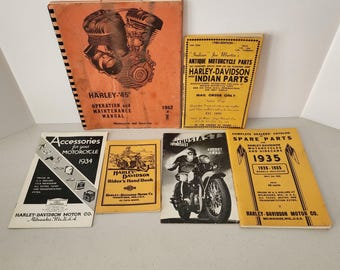 Lot of Harley Davidson Manuals, Rider's Handbook, One with Indian, Motorcycle Spare Parts Catalog, The Enthusiast 1933