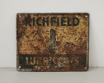 Richfield Oil Lubricants Tin Sign, Small Vintage 1950s