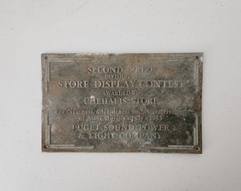 Puget Sound Power 1935 Award Plaque Store Display Contest Chehalis WA Washington