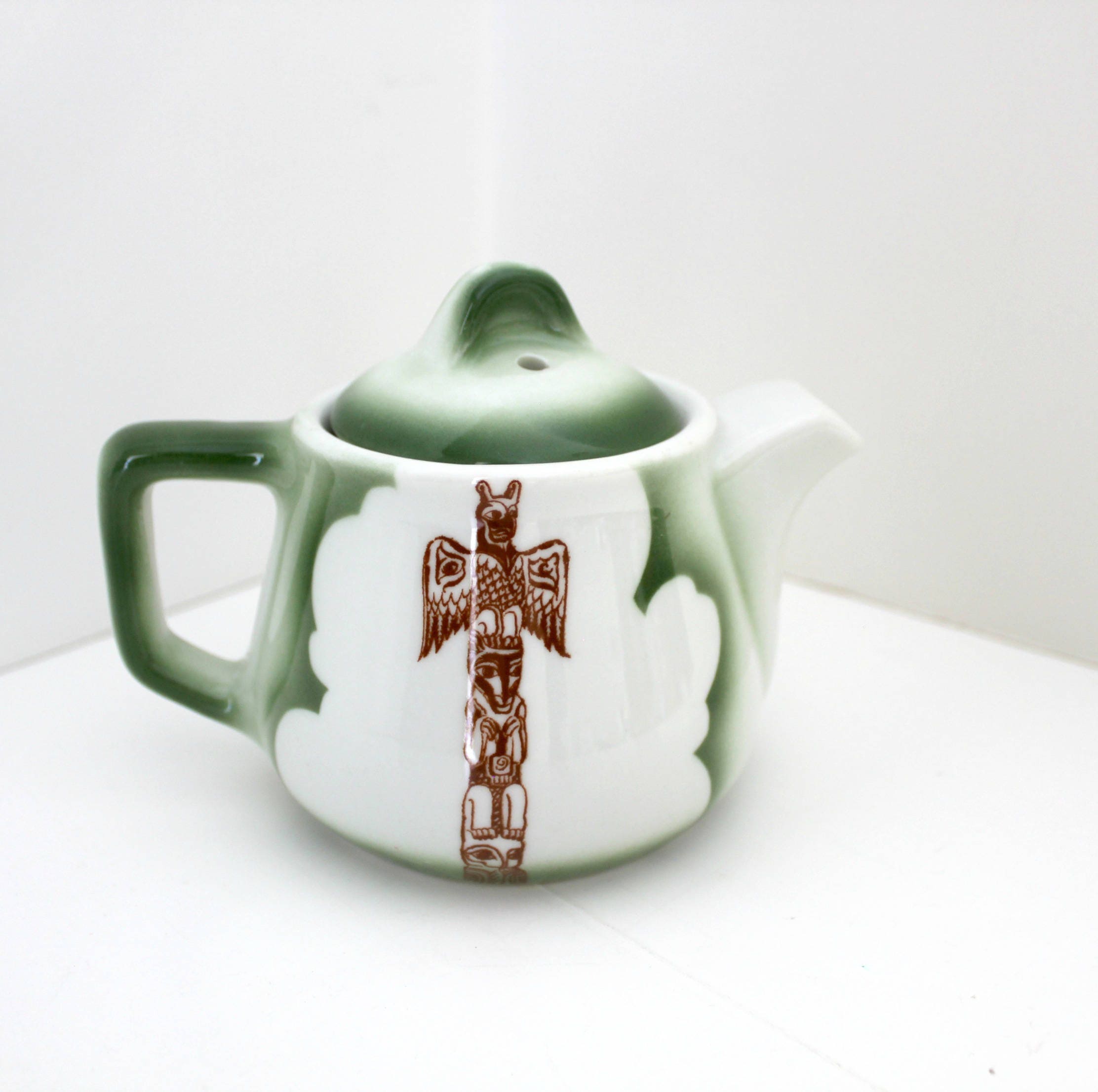 Vintage Mini Teapot, Green Jackson China Restaurant Tea Pot, Native
