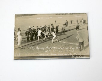 Antique RPPC Postcard, WSC vs U of I University of Idaho College Track and Field Relay Race