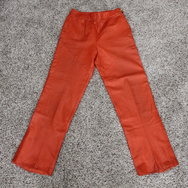 Sills by Bonnie Cashin Angola Leather Orange Pants, 1960s Mod Hippy Small Size