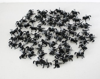 Lot of 72 Giant Hong Kong Mini Medievel Roman Black Horses and Silver Knights Vintage Toy Miniature 1960s