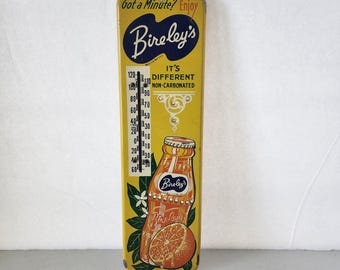 Bireley's Orange Drink Thermometer Vintage 1940s, Metal Advertising