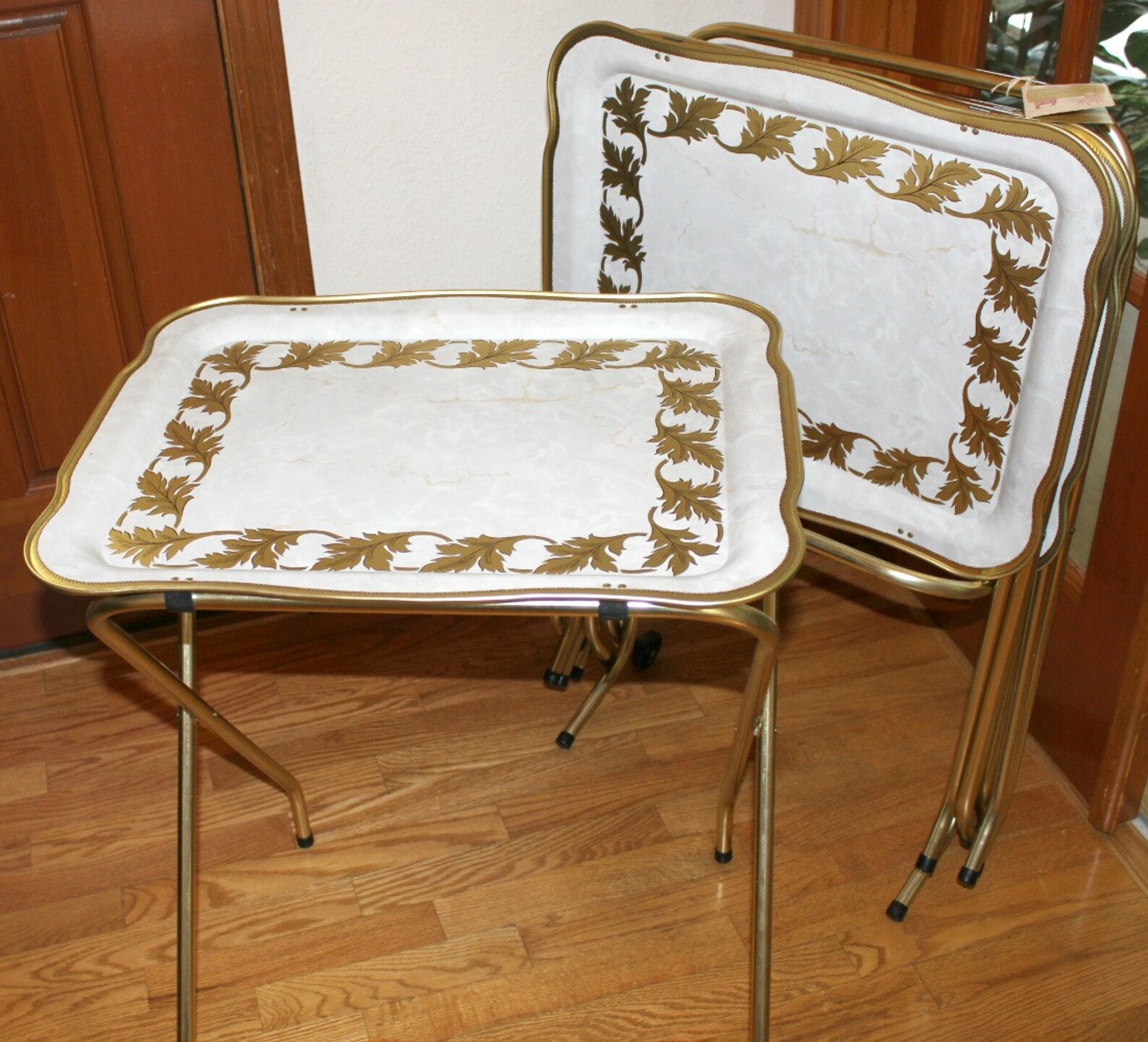 Vintage Cal Dak TV Trays With Stand Rolling Cart In Box Etsy