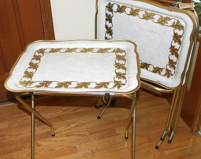 Vintage Cal Dak TV Trays With Stand Rolling Cart in Box Regency Verona