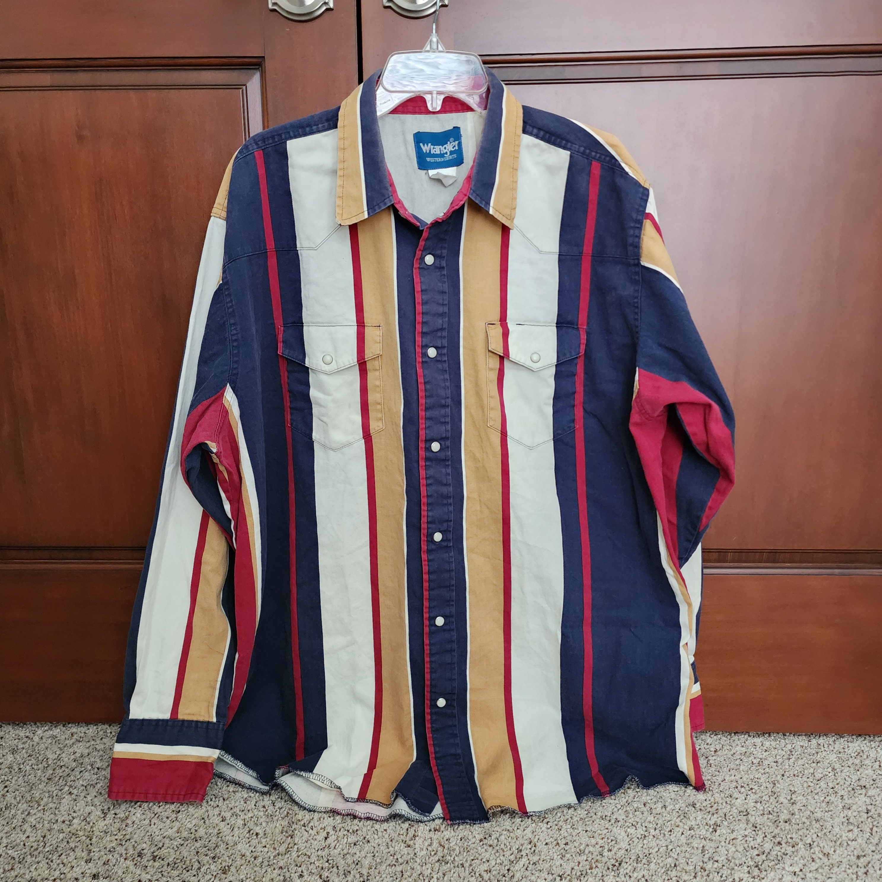 Mens Vintage Wrangler Striped Brush Popper Western Shirt