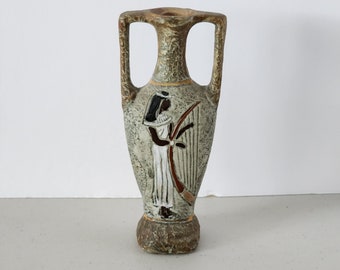 Amphora Egyptian Art Pottery Bud Vase, Two Handled, Vintage 1930s