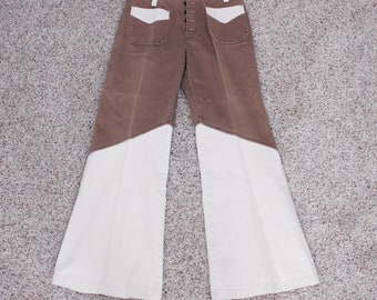 Bell Bottom Colorblock Brown/Off White Button Fly Boy's Pants 25" Waist