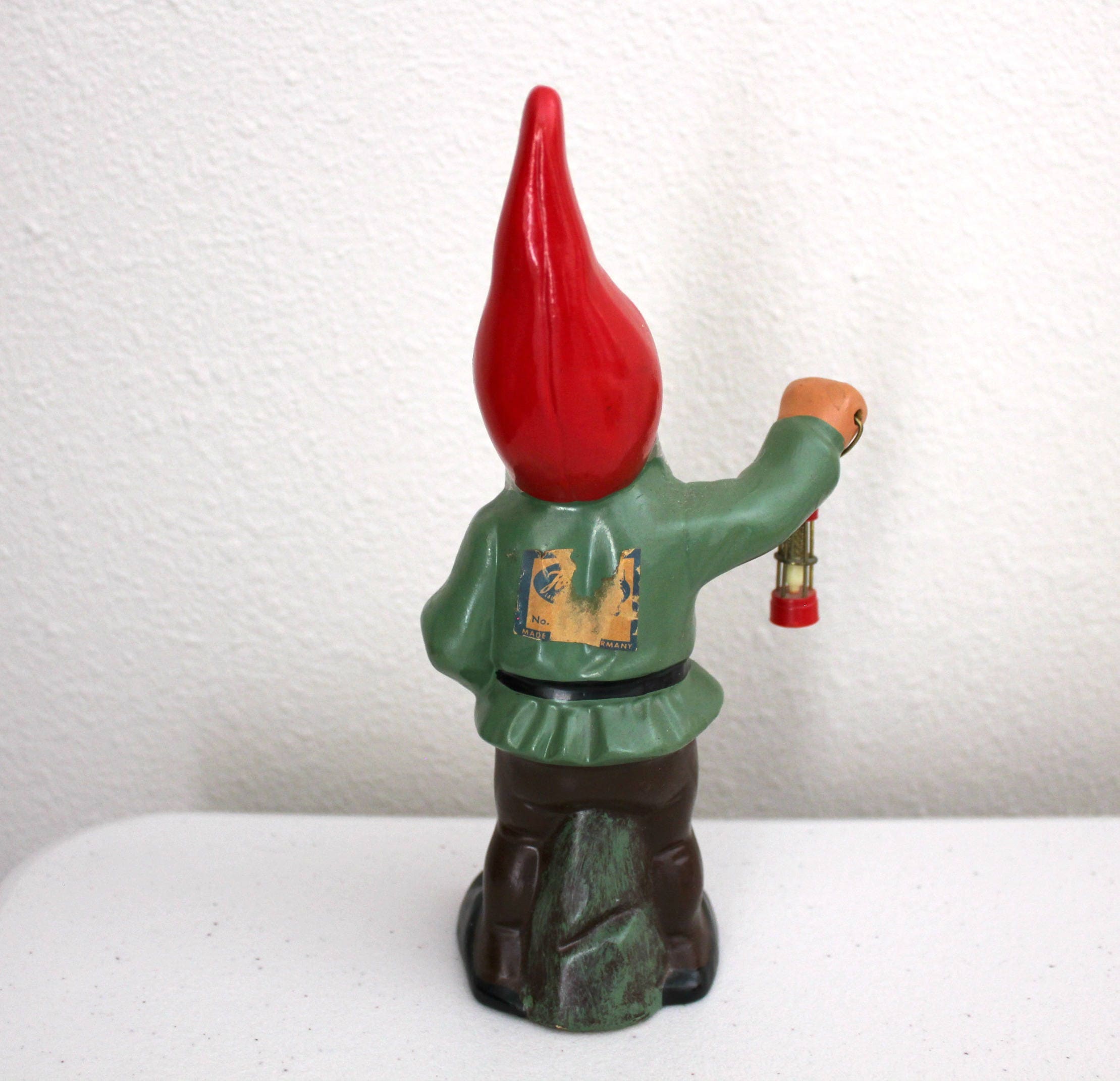 Vintage Heissner Garden Gnome with Lantern, Vintage Ceramic German