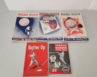 Vintage 1940s-50s Baseball Register Book Lot - Sporting News, Batter Up