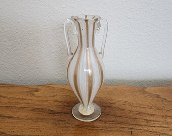 Murano Italian Glass Miniature Vase, Gold and White, Mini, Vintage 1960s