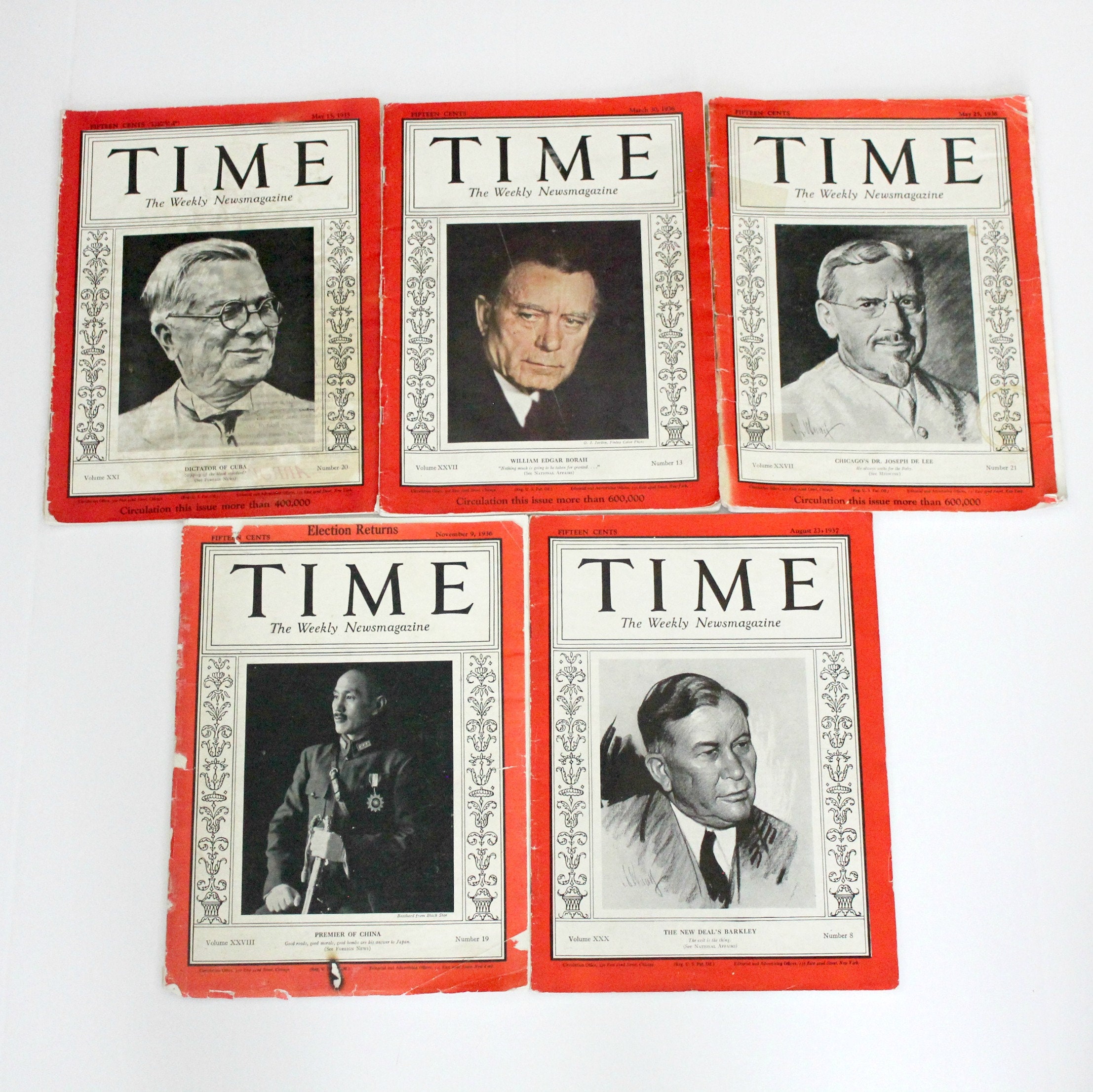 Vintage 1930s Time Magazine Lot, Roosevelt Election, News, World