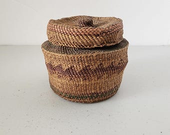NW Coast Makah Lidded Basket, Vintage Native