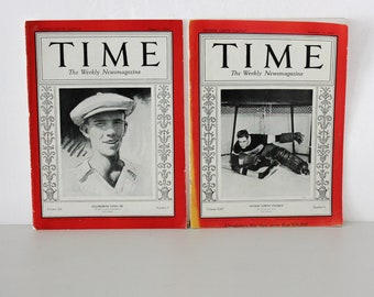Lot of 2 Time Magazine Aug 1932 Feb 1935 Sport Covers Ellsworth Vines Jr, Lorne Chabot, Tennis, Hockey