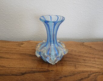 Murano Italian Glass Miniature Vase, Blue, Mini, Vintage 1960s