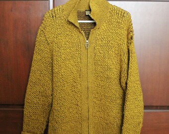 1960s Bailey Zip Front Sweater, Vintage Men's Wool, Size L, Large, Grunge