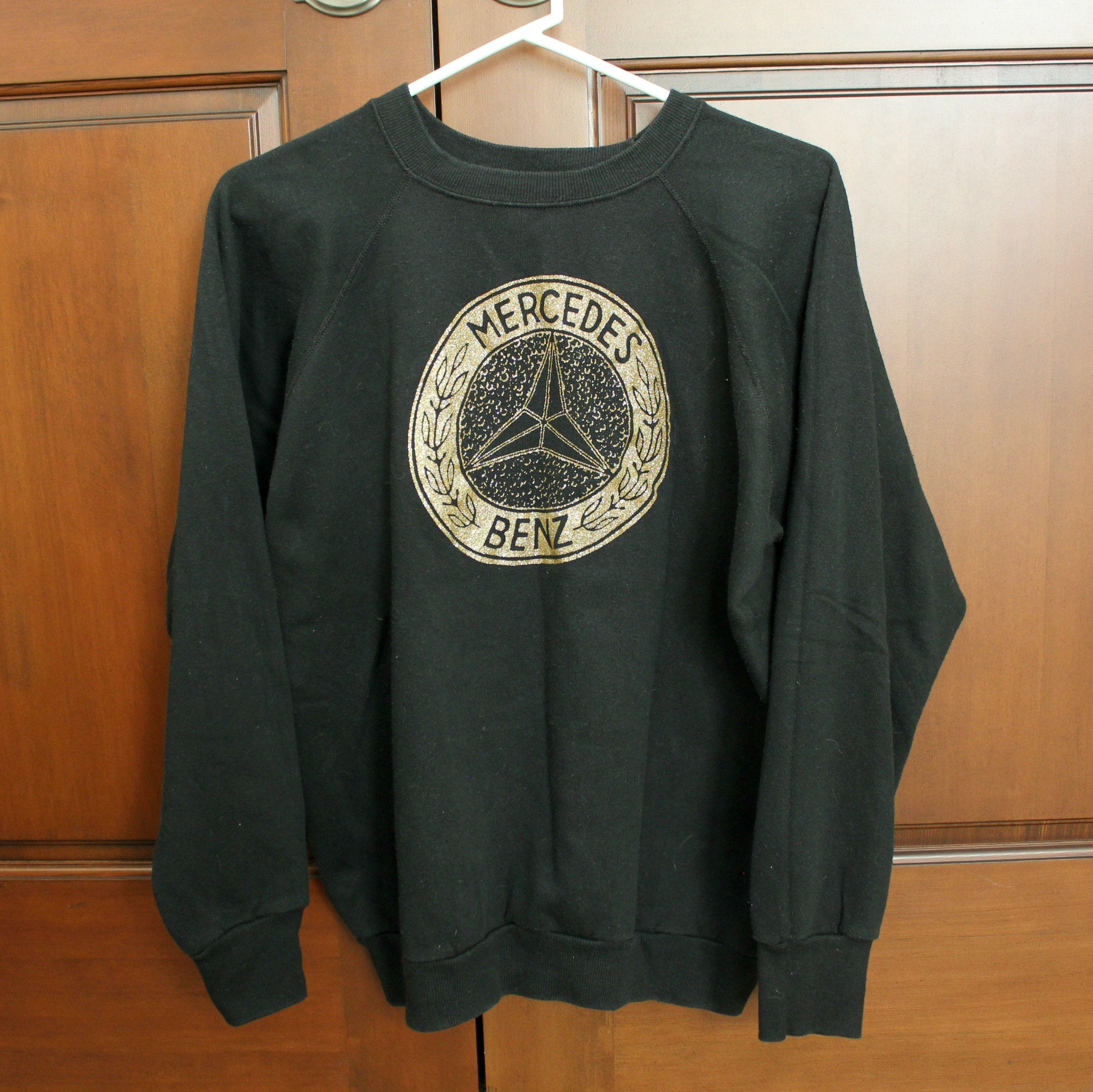 Vintage Mercedes Benz Sweatshirt, Crew Neck, Black Gold Glitter, 80s ...