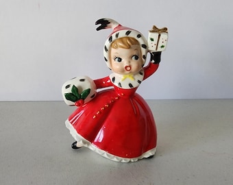 Norcrest Christmas Girl Holding Gift and Muff China Figurine
