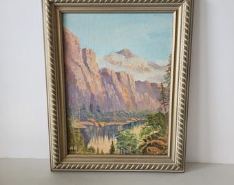 1940s Oil Painting Red Canyon Arizona Canvas on Board