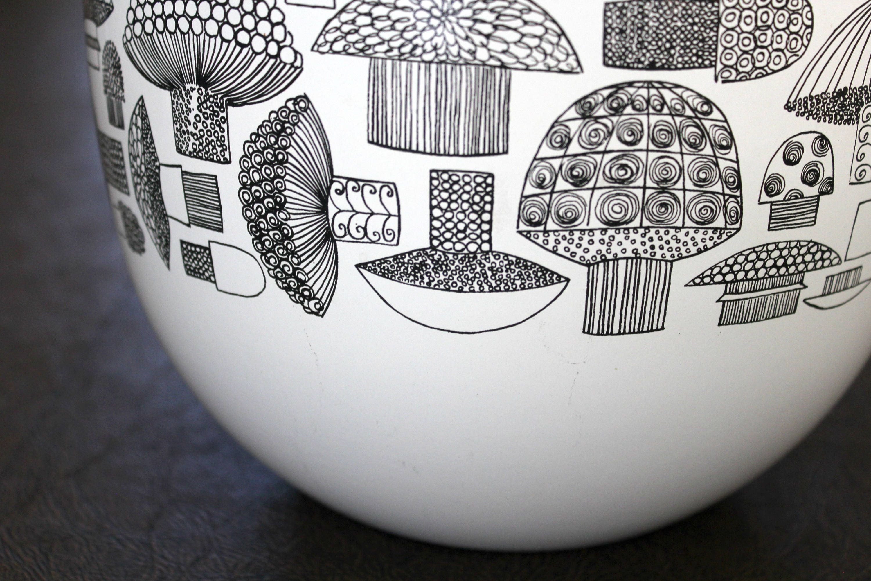 Vintage Mushroom Mixing Bowl, Finel Enamelware Black and White, Finland