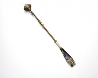 Native American War Club, Vintage, Stone, Leather, Beaded