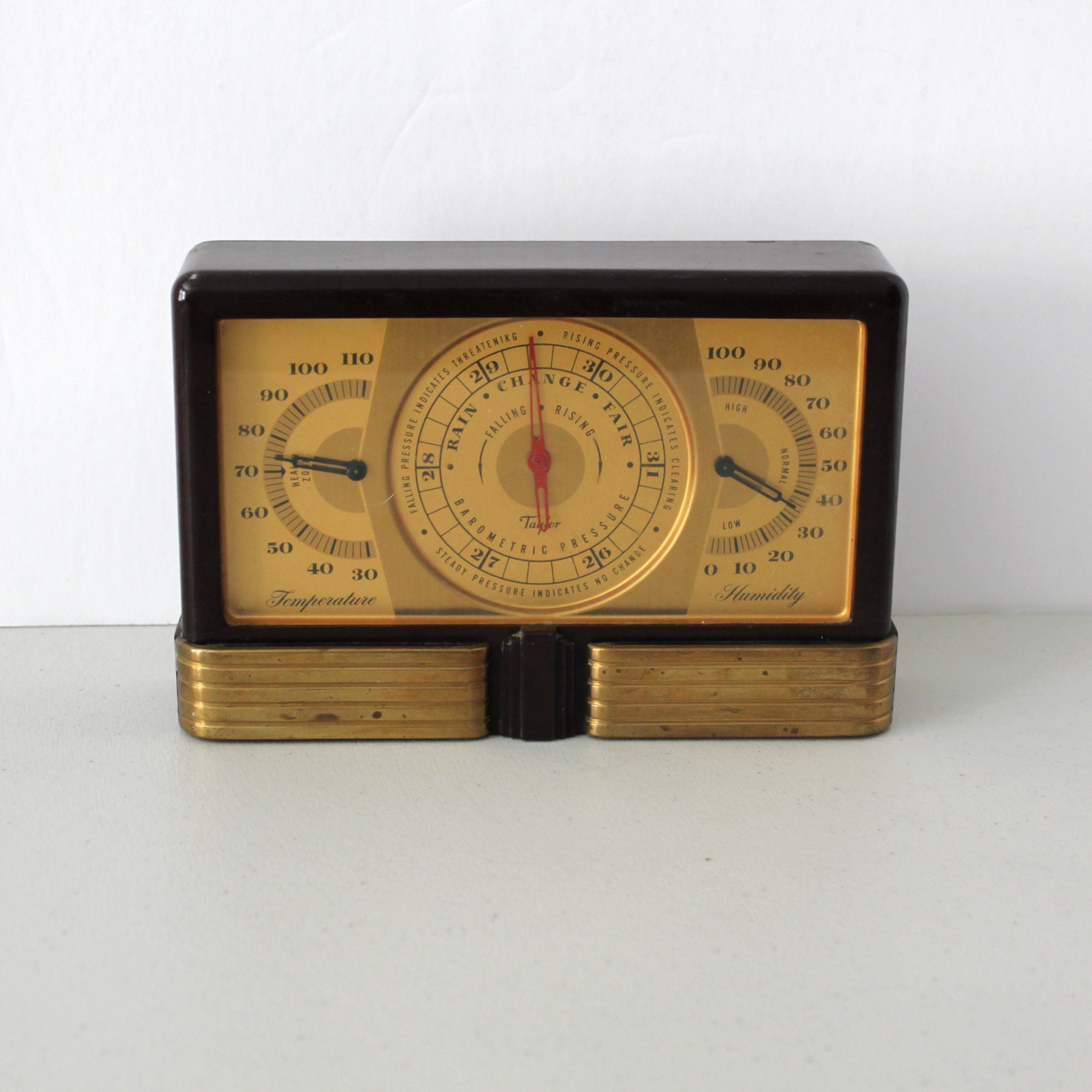 Vintage TAYLOR Barometer & Thermometer Solid Wood Wall Mounted Unit ~ Used