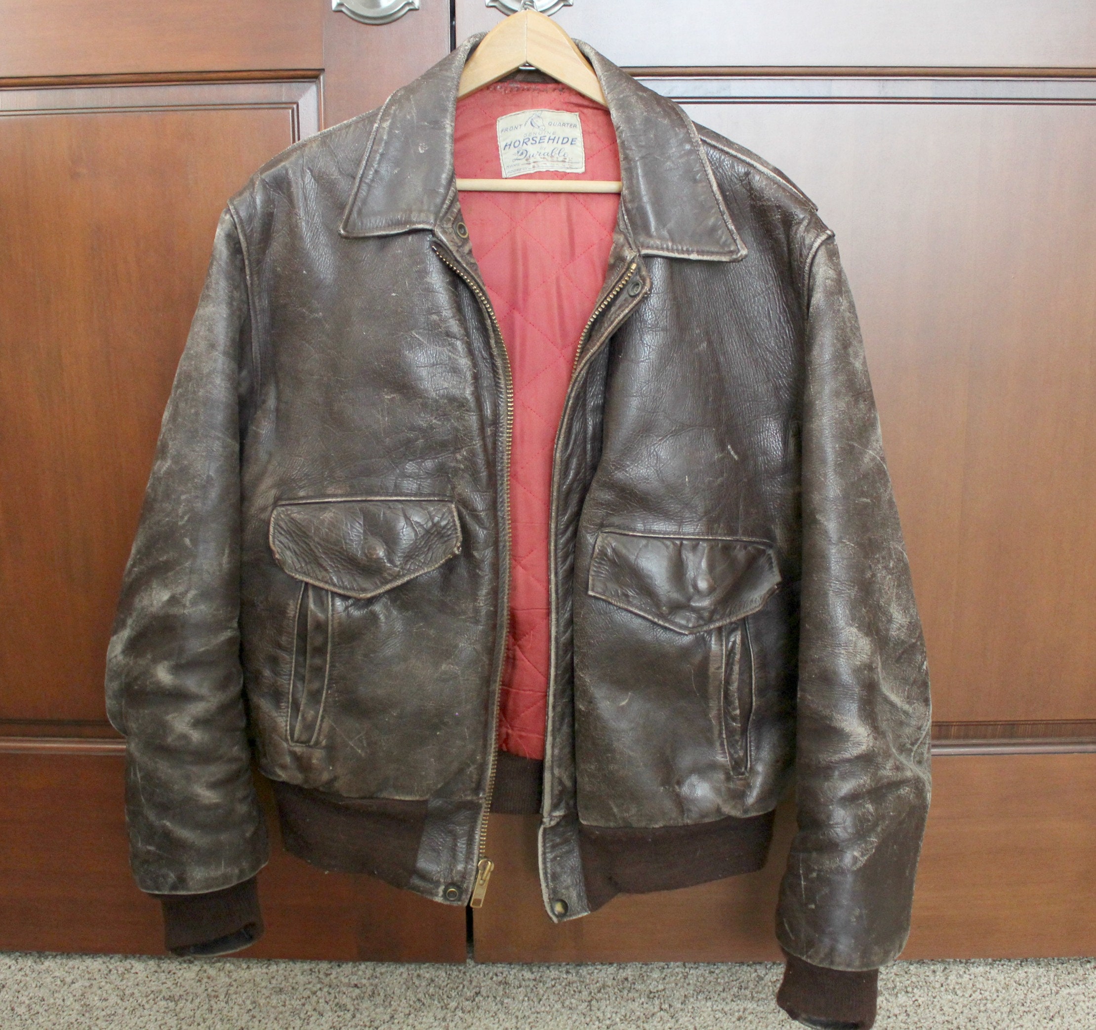 Vintage Mens Brown Leather Jacket, Bomber Motorcycle Jacket, Front ...