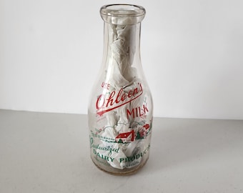 Ohleen's Milk Bottle, Glass, Minneapolis Minnesota, One Quart, Victory, Buy War Bonds, Vintage 1940s
