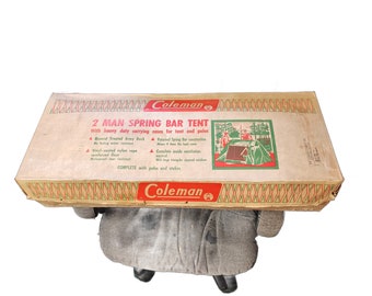 1960s Coleman 2 Man Spring Bar Tent in Box, Springbar, Vintage, Camping