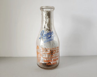 Baby, Rainbo Dairy Milk Bottle, Clinton, Iowa, Creamed Cottage Cheese, Vintage 1940s