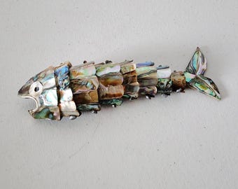 Fish Bottle Opener Mother of Pearl Articulated Vintage MOP