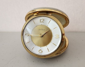 Seth Thomas Travel Alarm Clock, Vintage 1960s Folding Clamshell Case