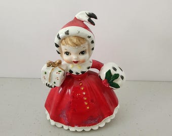 Norcrest Christmas Girl With Gift and Muff China Figurine