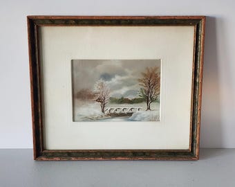 1930s Vintage Original Pastel Winter Bridge Scene Virginia Mae