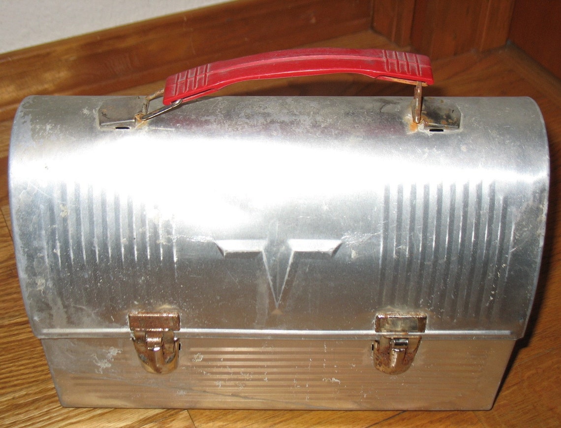 Vintage Aluminum Thermos Lunch box Lunchbox Industrial Dome Etsy