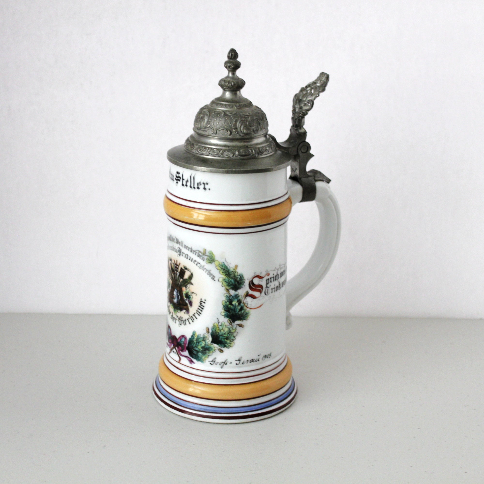 Antique German Beer Stein, Occupational, Lithopane 1900s Souvenir