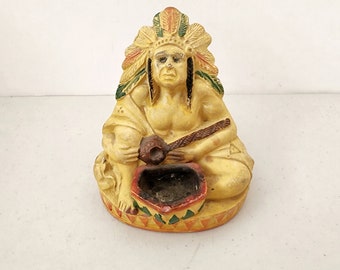 1930s Native American Chief Incense Burner, Vintage Earthenware,