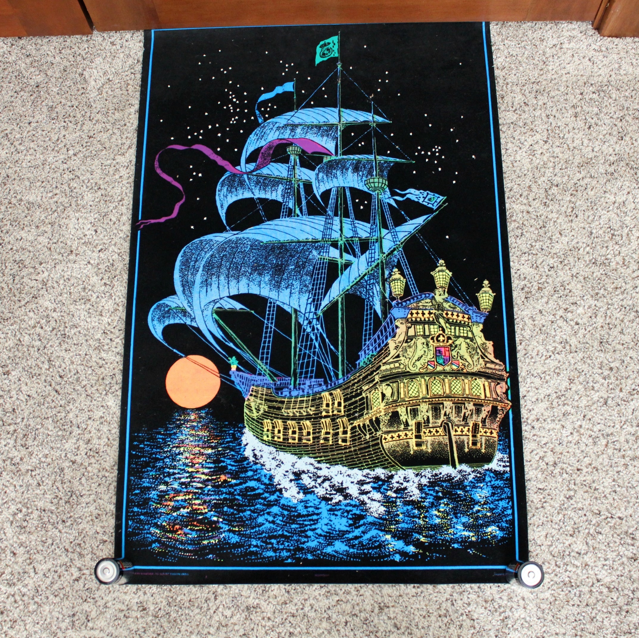 Vintage Original Blacklight Velvet Poster Fuzzy, Moon Ship, Moonship ...