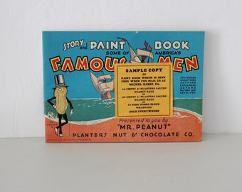1935 Planters Mr. Peanut Story and Paint Book Famous Men Sample Promo Copy with Jumbo Block Wrapper
