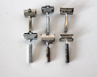 Antique Safety Razors, Lot of 6, Ever-Ready, Star, USR, 1920s