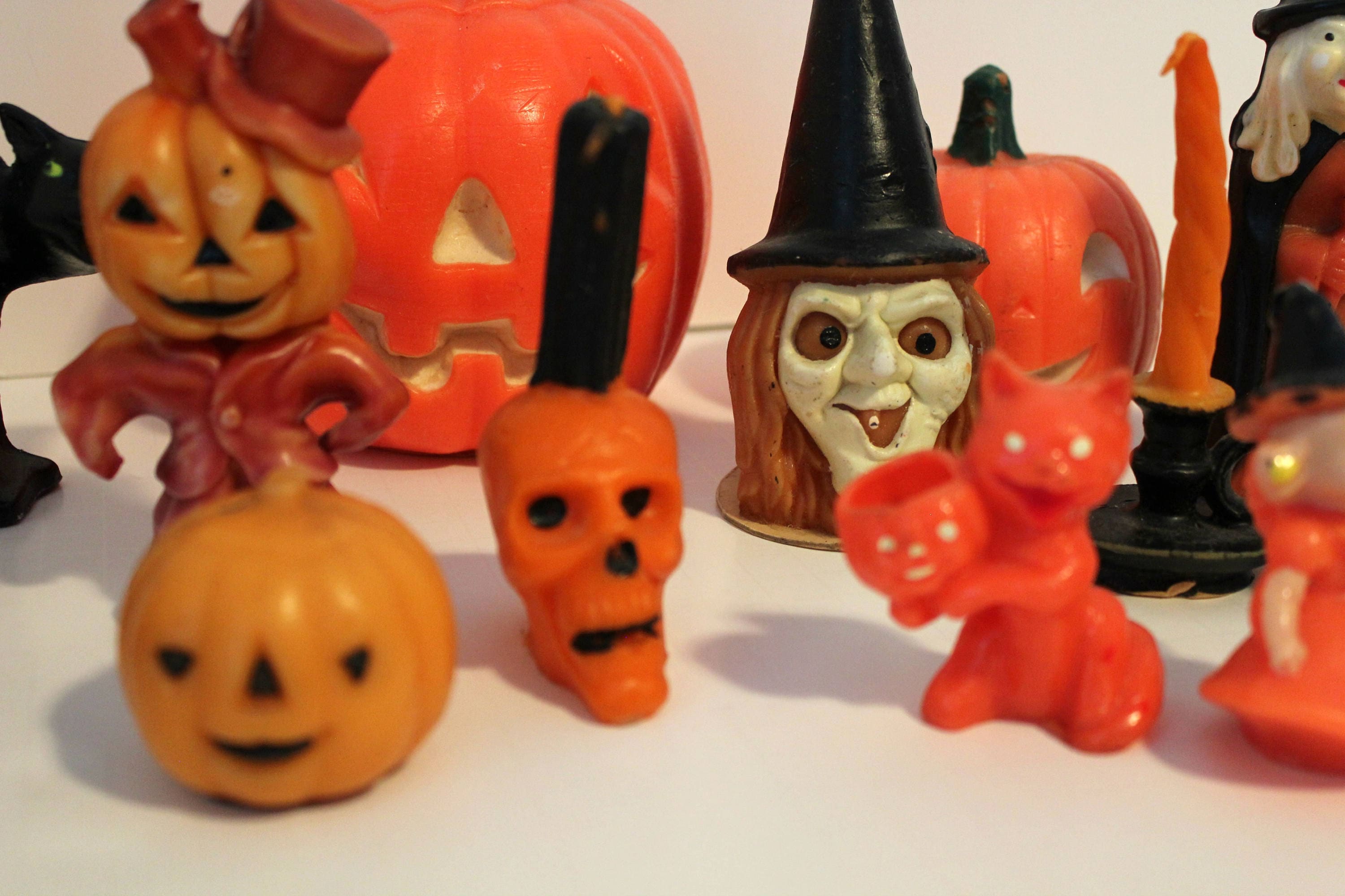 19 Vintage Halloween Gurley Candles, Witch, Pumpkins, Ghost, Skull