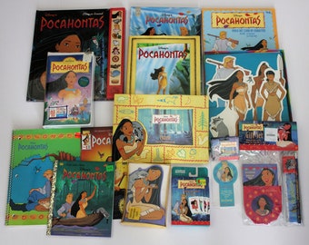Lot 1990s Disney Pocahontas Books, Movie, Notebook, Picture Frame, Card Game, Notes,